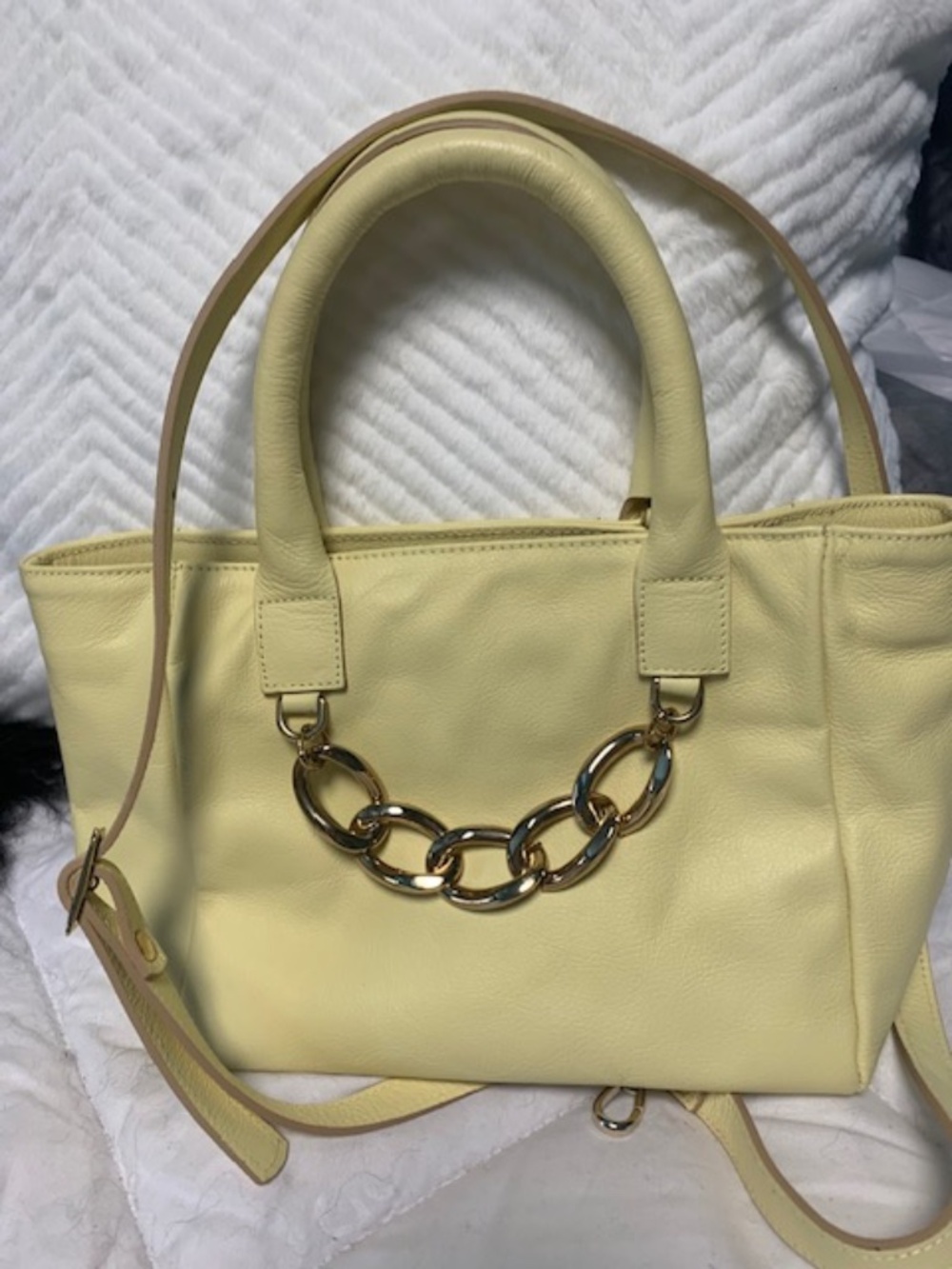 Pale yellow leather cross body bag